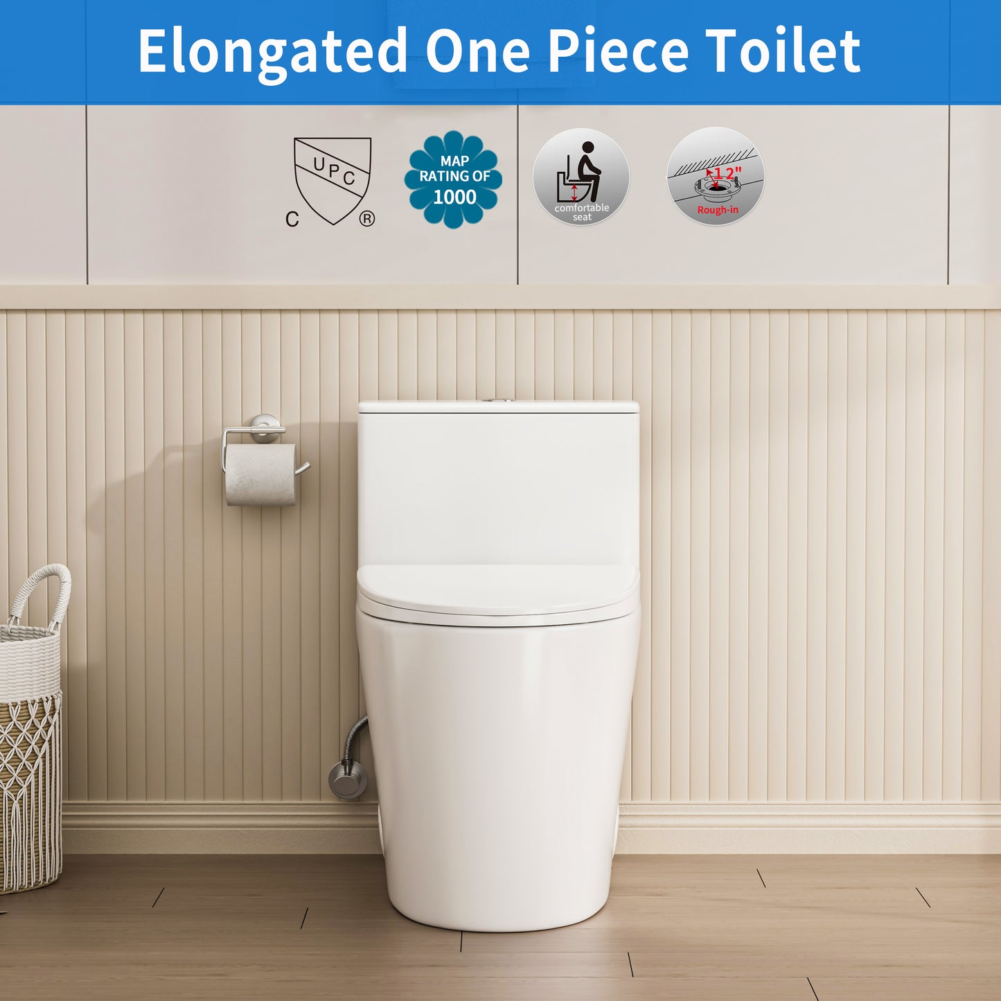 Casta Diva One-Piece Toilet, Elongated, 12'' Rough in, Dual Flush 1.0/1.6 GPF, White | CD-T004