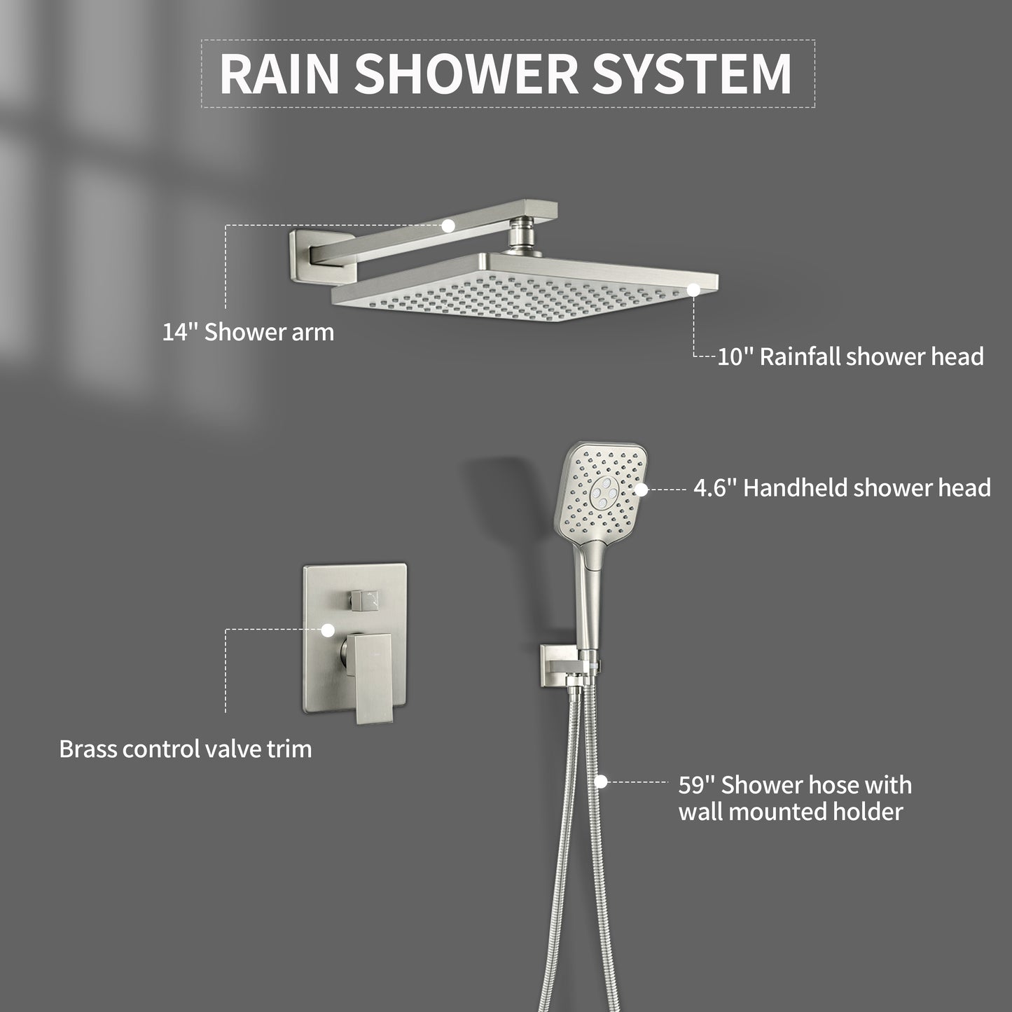 Casta Diva Rain Shower Head with Handheld Spray, Square, Brushed Nickel | CD-S02BN