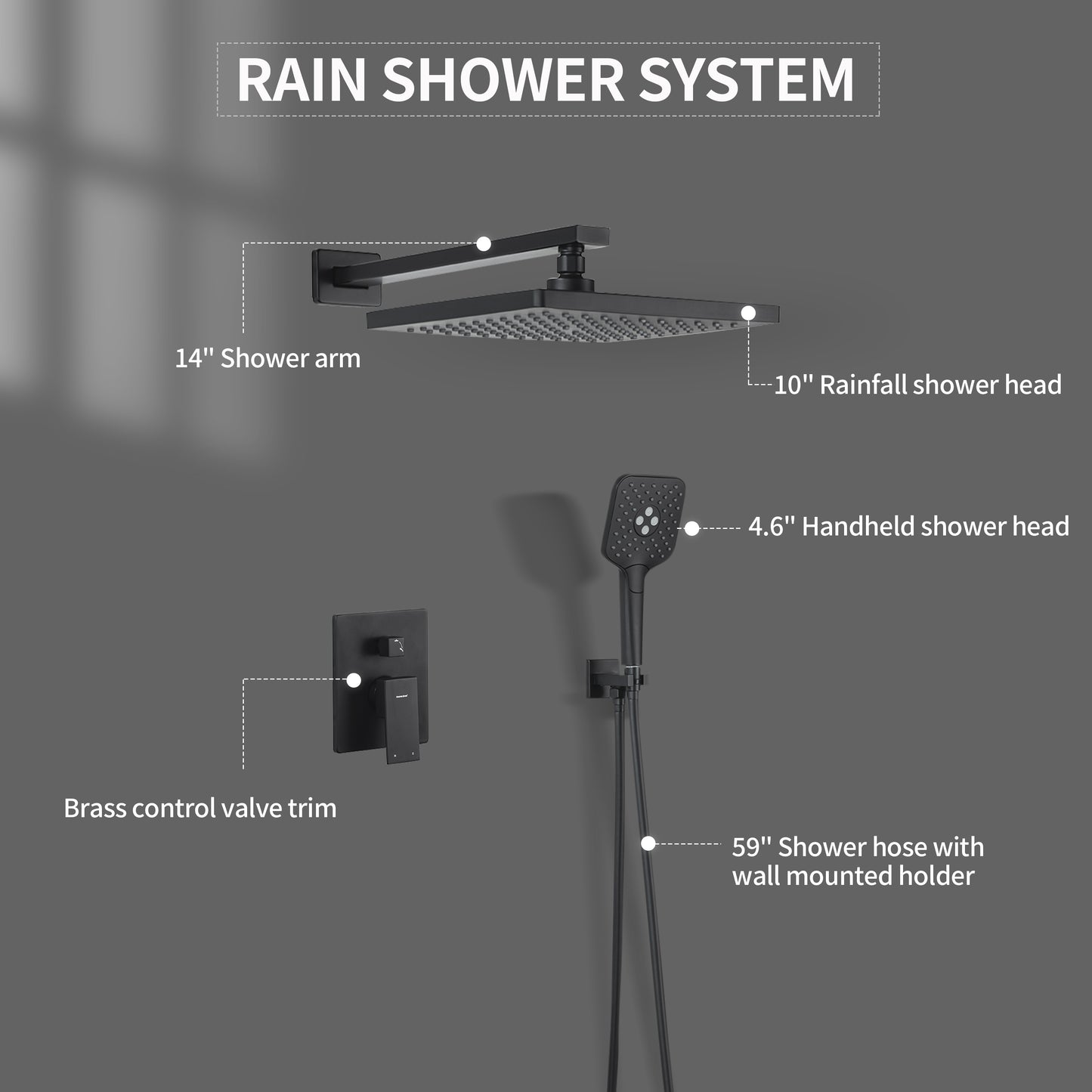 Casta Diva Rain Shower Head with Handheld Spray, Square, Black | CD-S02B
