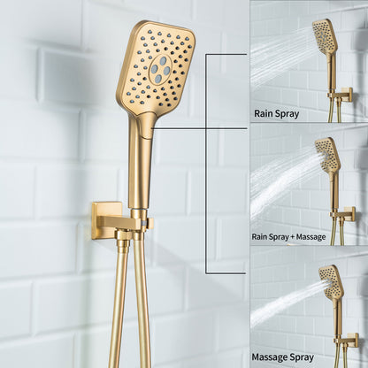 Casta Diva Rain Shower Head with Handheld Spray, Square, Brushed Gold | CD-S02G