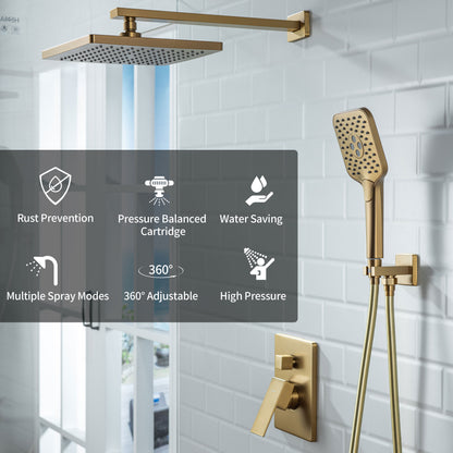 Casta Diva Rain Shower Head with Handheld Spray, Square, Brushed Gold | CD-S02G