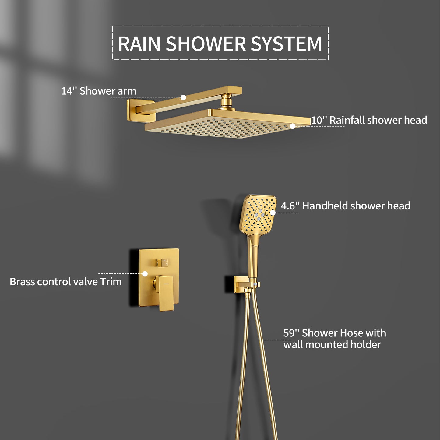 Casta Diva Rain Shower Head with Handheld Spray, Square, Brushed Gold | CD-S02G