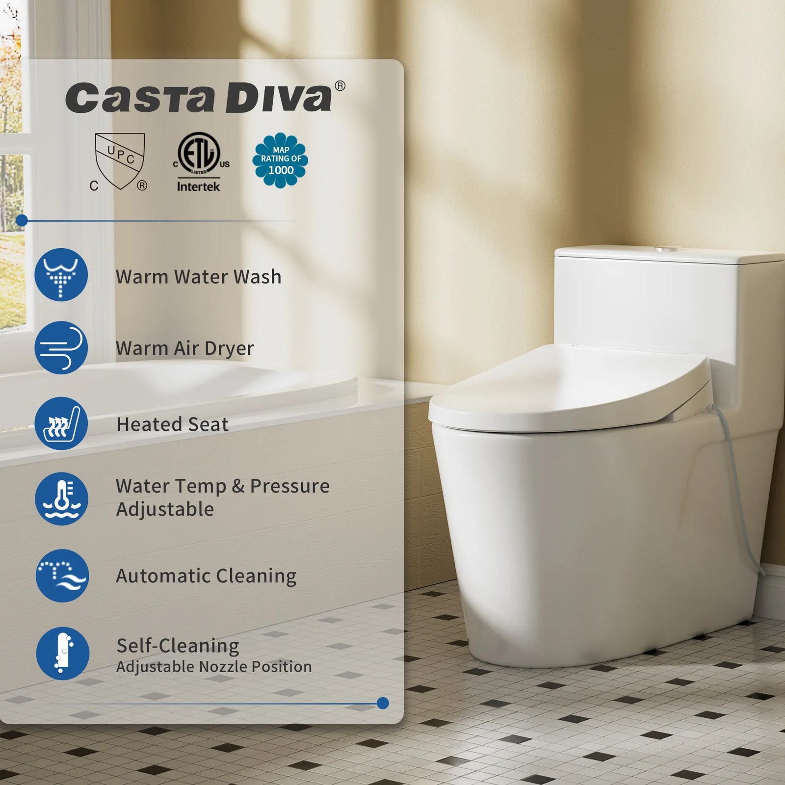 Casta Diva Electric Bidet Toilet Combo, Elongated, 12 inch Rough-in  CD-Y020-2