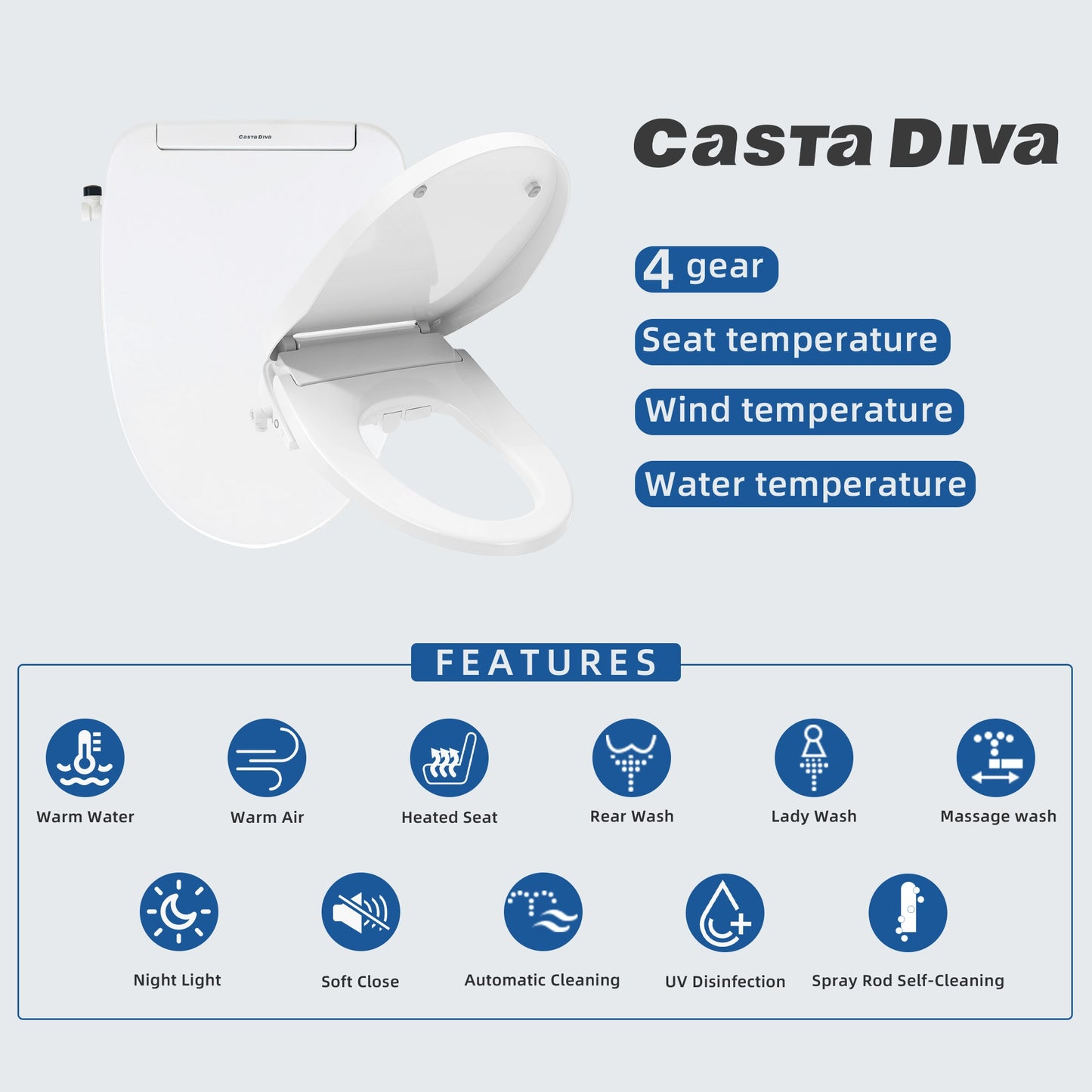 Casta Diva Elongated Electric Bidet Toilet Seat with Remote Contro l CD-BT01-2