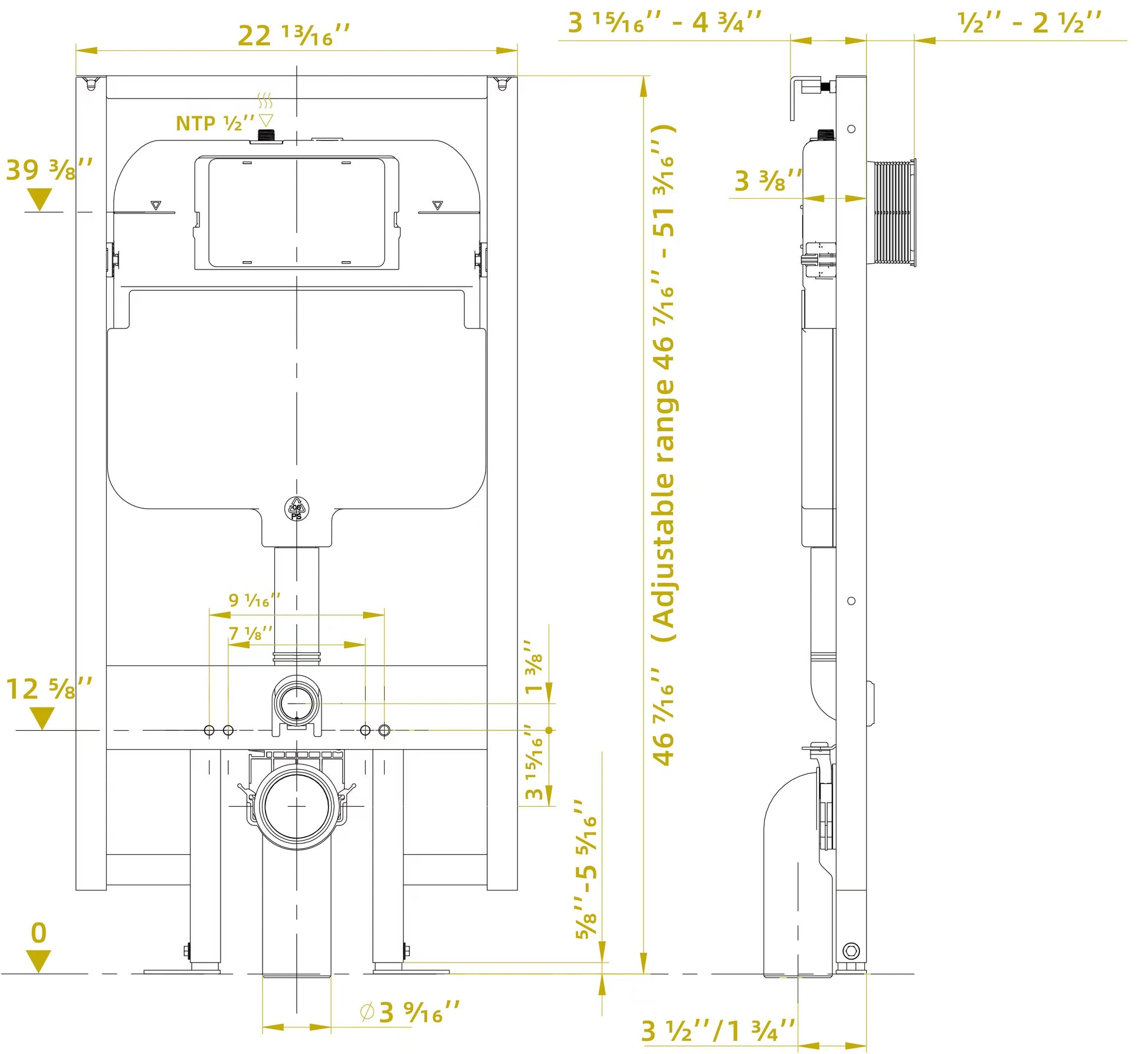 Casta Diva In Wall Toilet Tank with Black Actuator Plate  CD-WK304-8