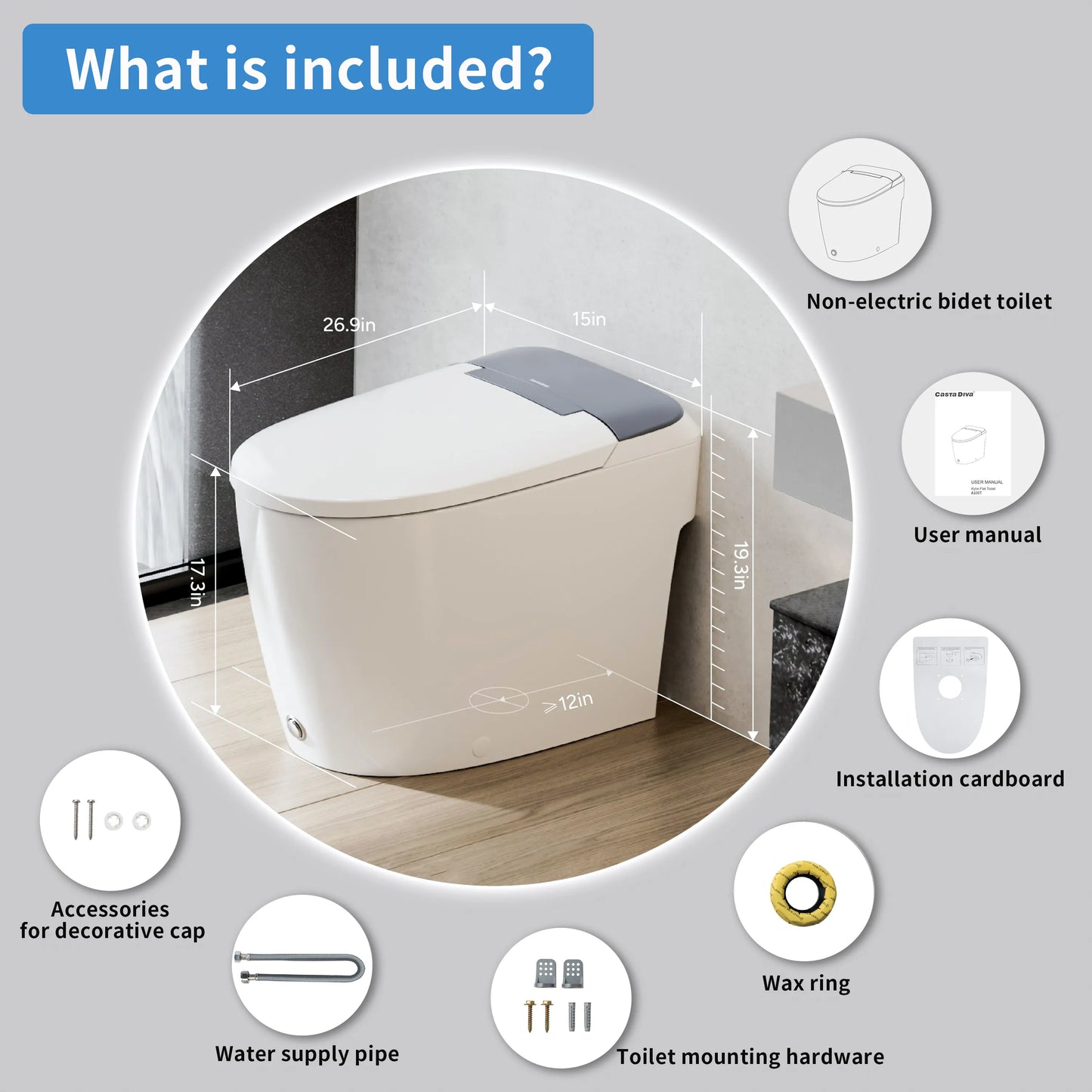 Casta Diva Non-Electric Bidet Toilet, Elongated, 12inch Rough-in  CD-W10V-16