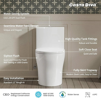 Casta Diva One-Piece Toilet, Round, 12'' Rough-in, Dual Flush 0.91.28GPF, White  CD-T003-5