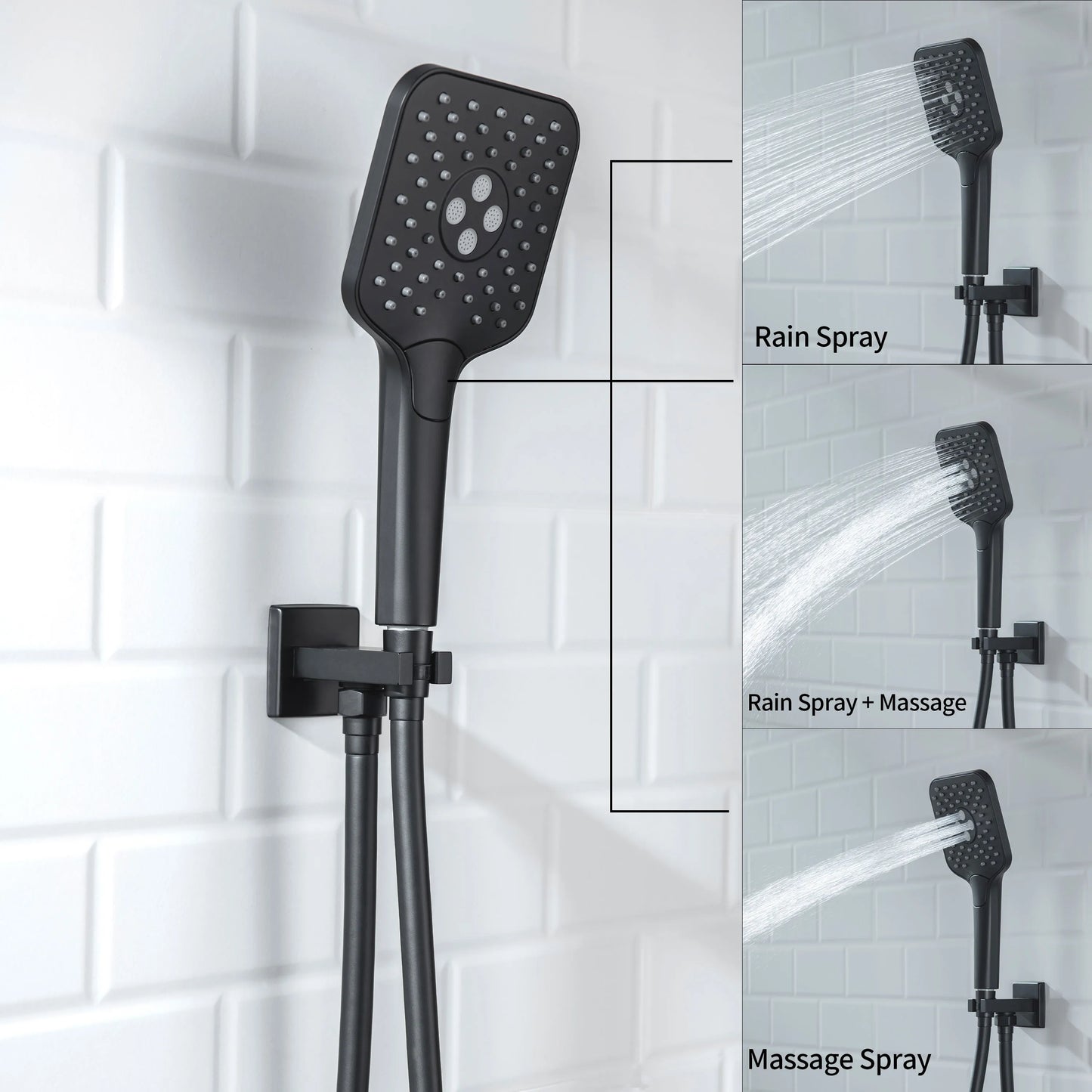 Casta Diva Rain Shower Head with Handheld Spray, Square, Black  CD-S02B-5