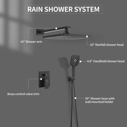 Casta Diva Rain Shower Head with Handheld Spray, Square, Black  CD-S02B-8