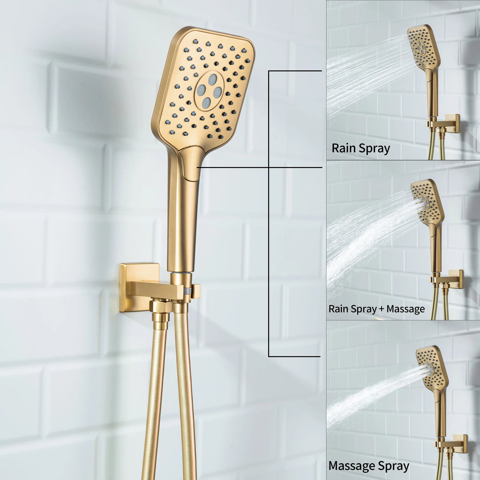 Casta Diva Rain Shower Head with Handheld Spray, Square, Brushed Gold  CD-S02G-3