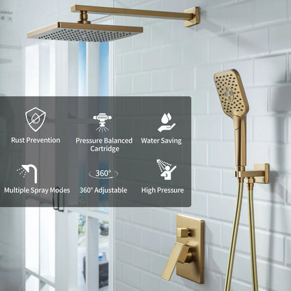 Casta Diva Rain Shower Head with Handheld Spray, Square, Brushed Gold  CD-S02G-5