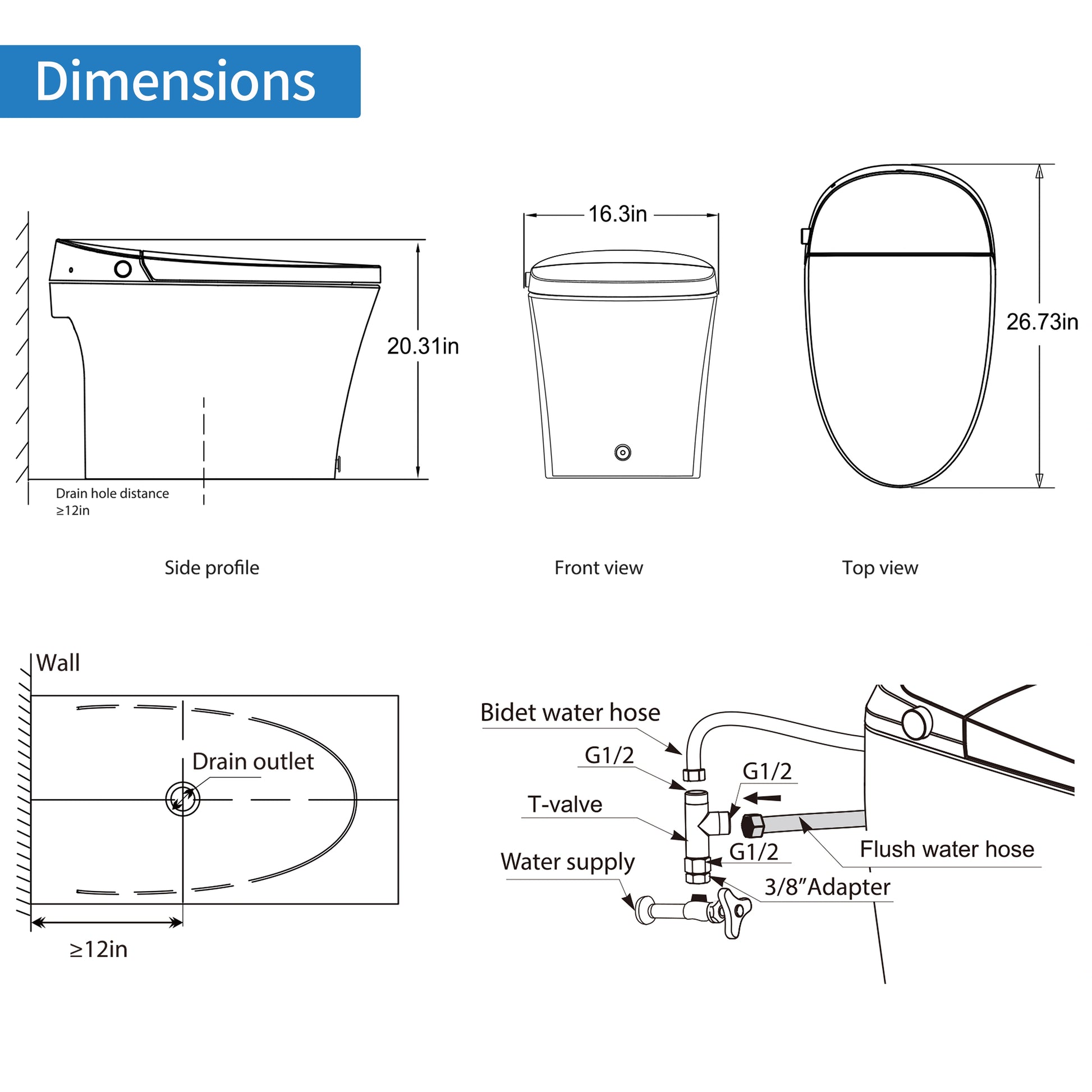 Casta Diva Smart Bidet Toilet, Auto OpenClose, Tankless  CD-Y010S-16