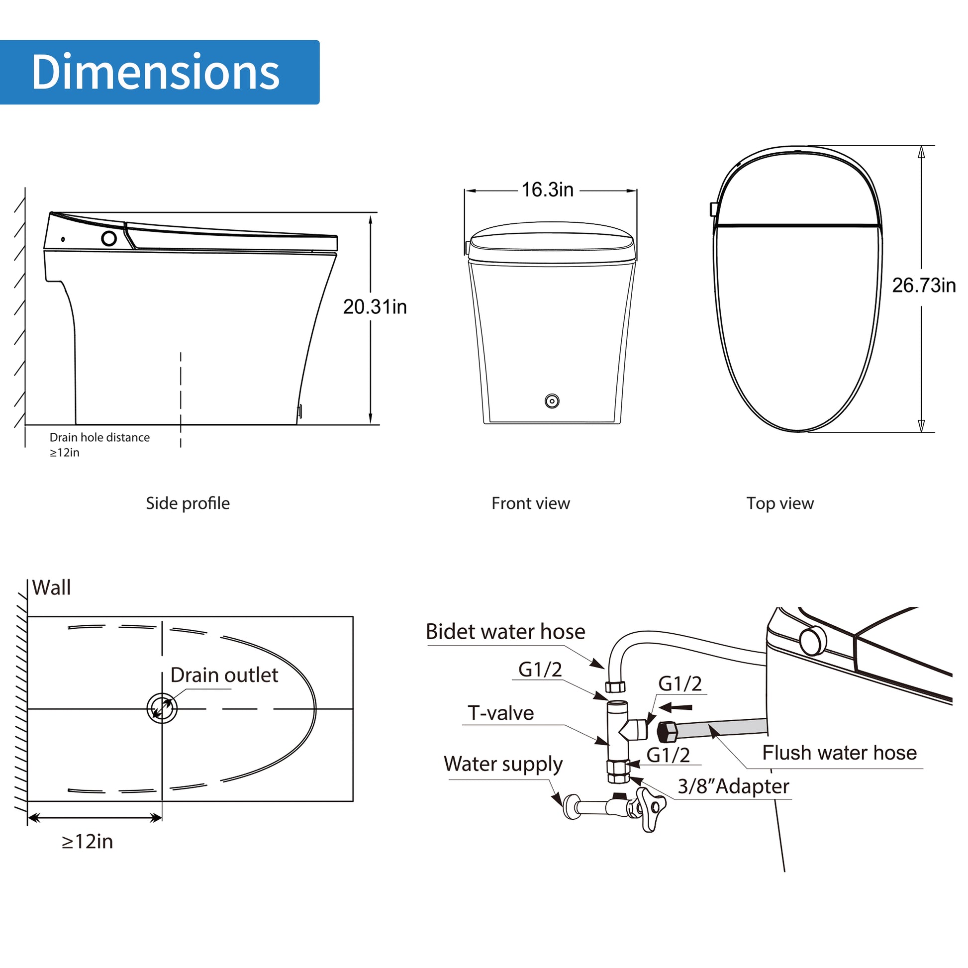 Casta Diva Smart Bidet Toilet with Concealed Tank, Auto OpenClose  CD-Y010PRO-10