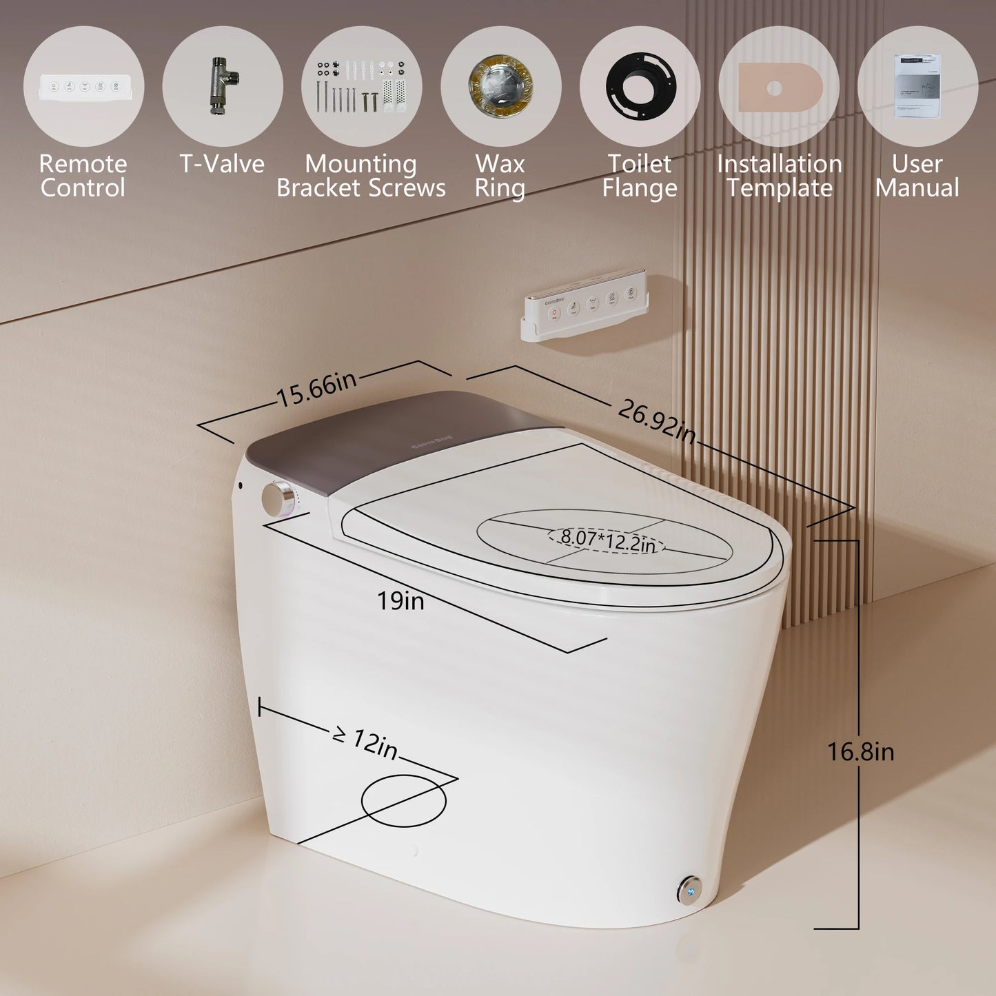 Casta Diva Smart Bidet Toilet with Concealed Tank, Auto OpenClose  CD-Y060-16