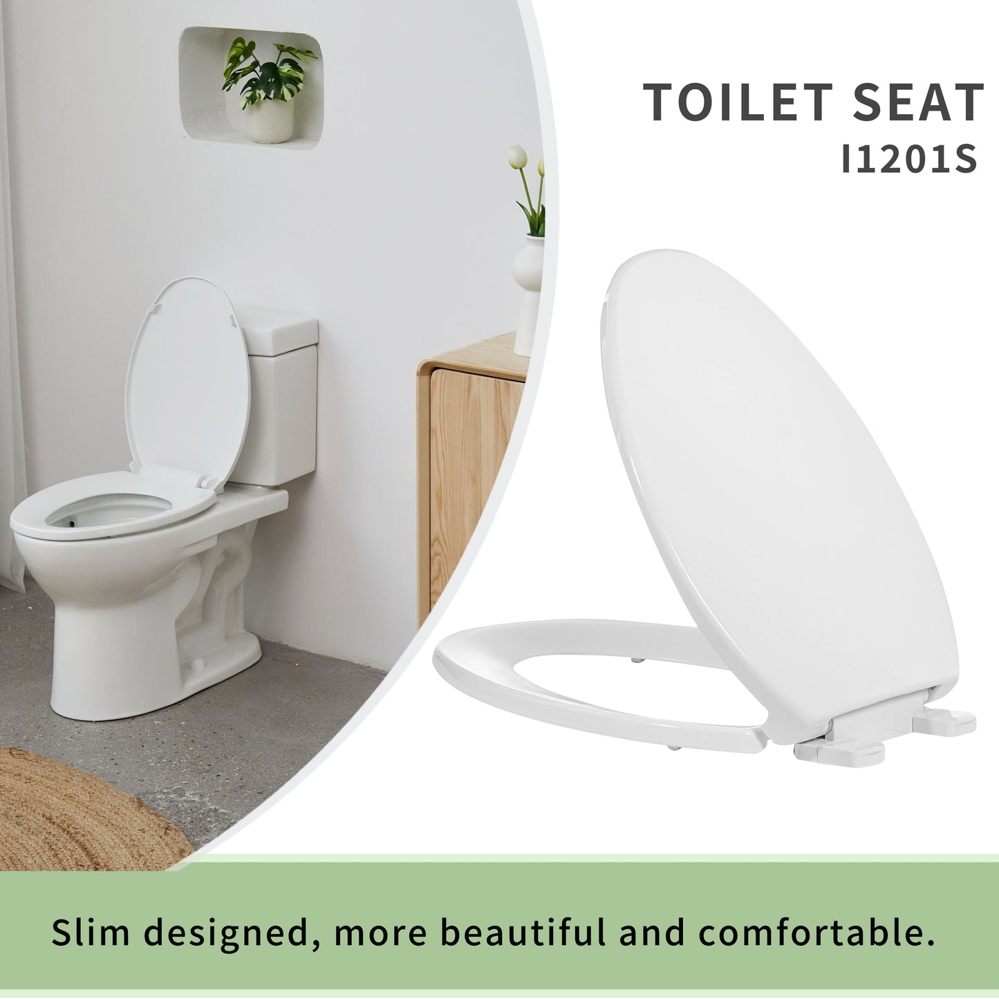 I1201S  Slow Close Toilet Seat, Elongated, White