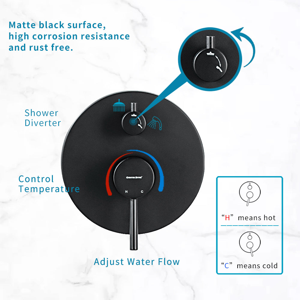 Casta Diva Rain Shower Head with Handheld Spray, Round, Black | CD-S01B