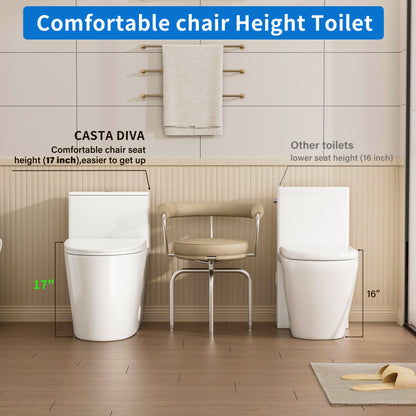 Casta Diva One-Piece Toilet, Elongated, 12'' Rough in, Dual Flush 1.0/1.6 GPF, White | CD-T004