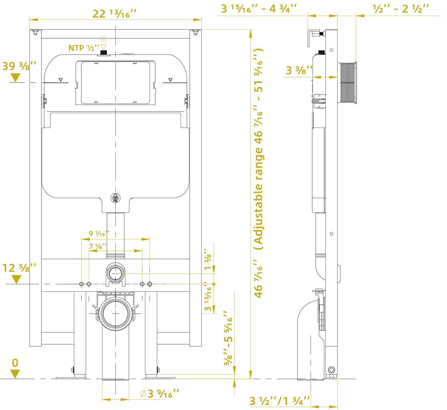 Casta Diva In Wall Toilet Tank with Black Actuator Plate | CD-WK304