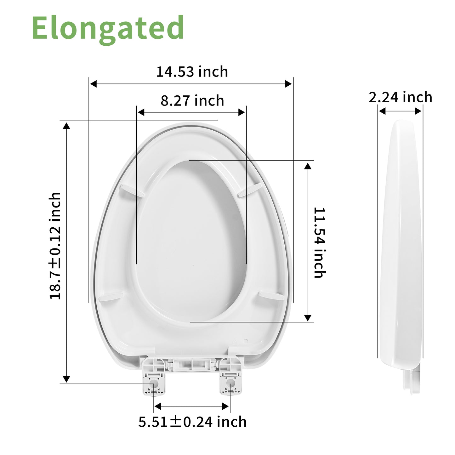 I3900S Slow Close Toilet Seat, 400 Pound Heavy Duty, Elonagated, White